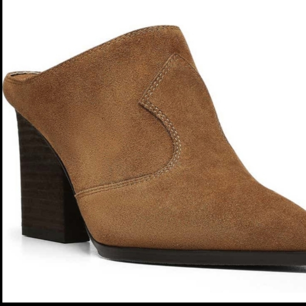 Donald J. Pliner Taupe Suede Block Heel Mules - Picture 8 of 9